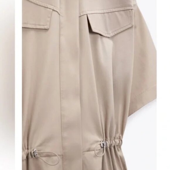 NWT ZARA FULL LENGTH Poplin GABARDINE JUMPSUIT Beige  Cargo Pocket Blogger Fave - Picture 8 of 14